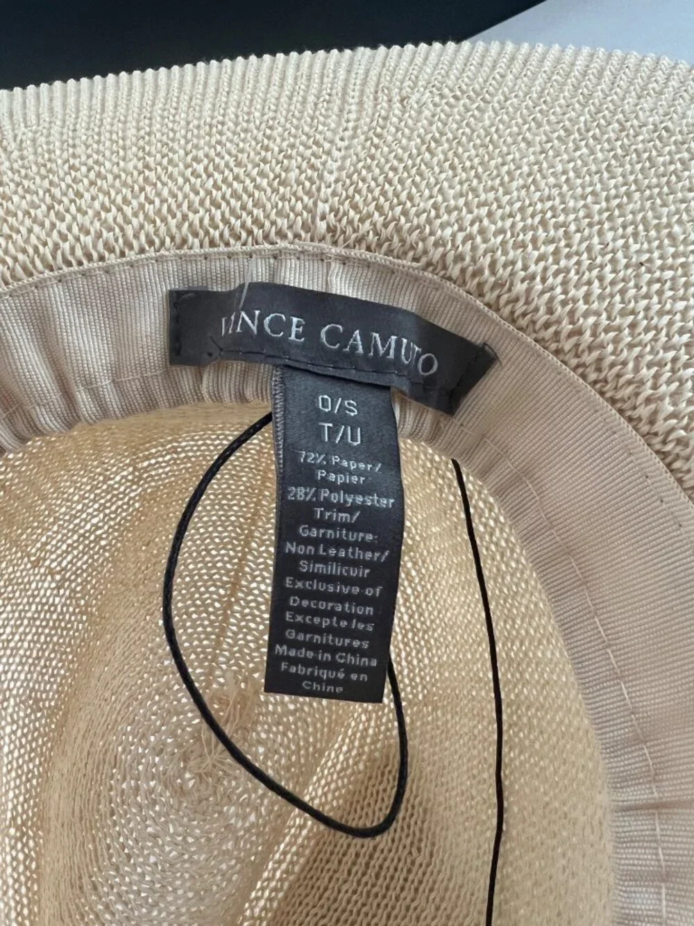 Vince Camuto Grosgrain Faux Leather Band Panama natural Hat size S
